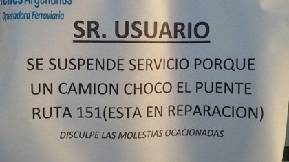 El Tren del Valle no funciona luego que un camión colisionara el puente de la 151
