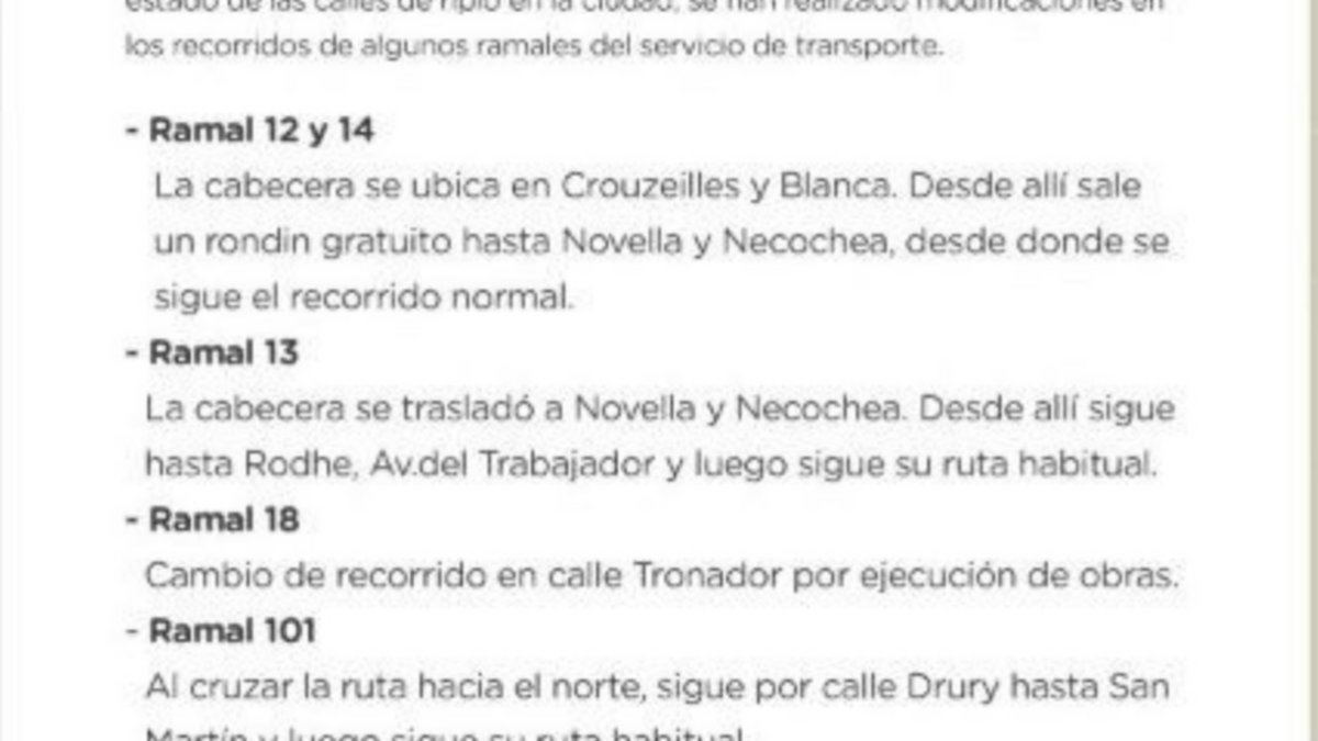 Siguen los cambios en los recorridos de los ramales