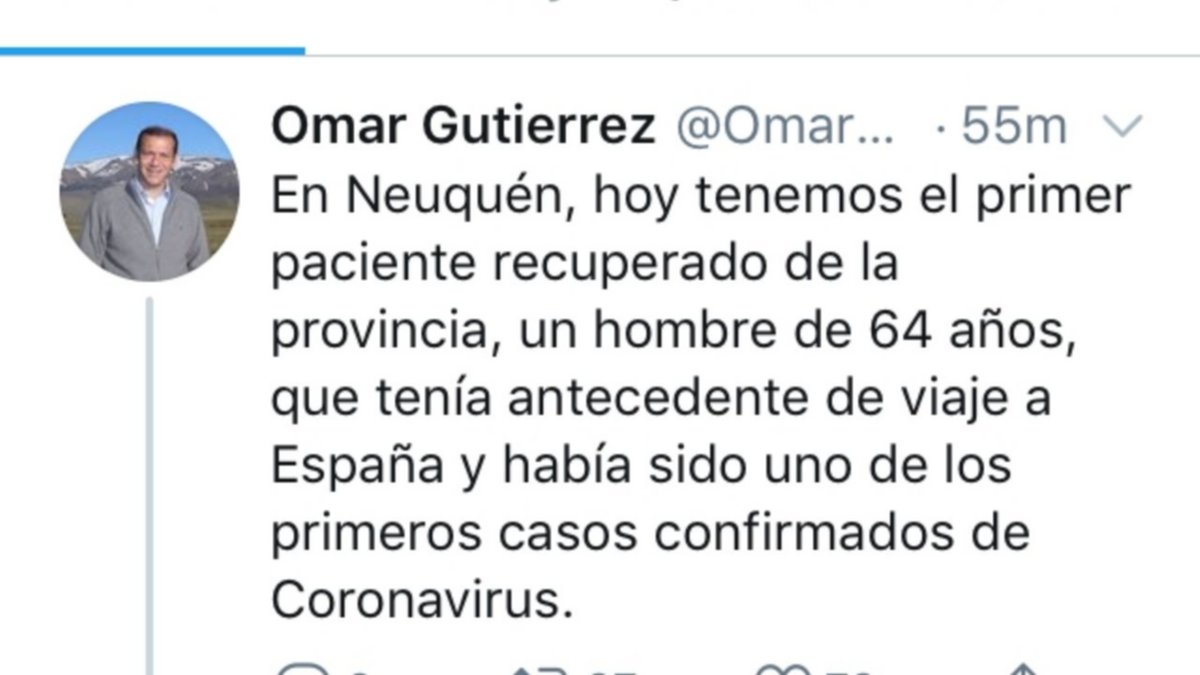 Omar Gutiérrez celebró el alta al 1er paciente recuperado