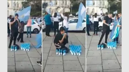 Chupó las cornetas que vendía en la marcha "anticuarentena"