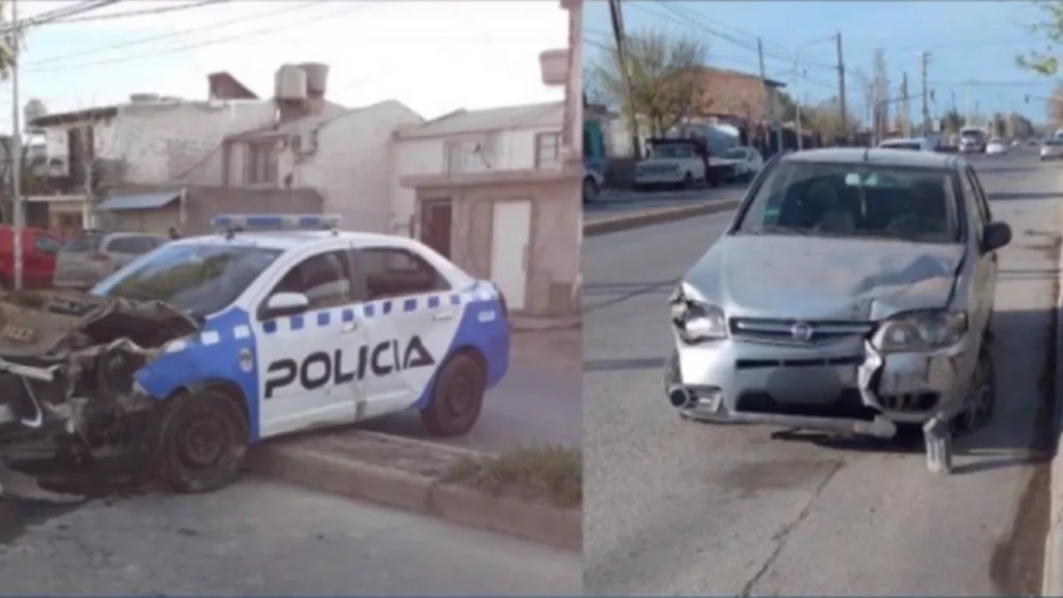 Violento choque de un patrullero en esquina con semáforos