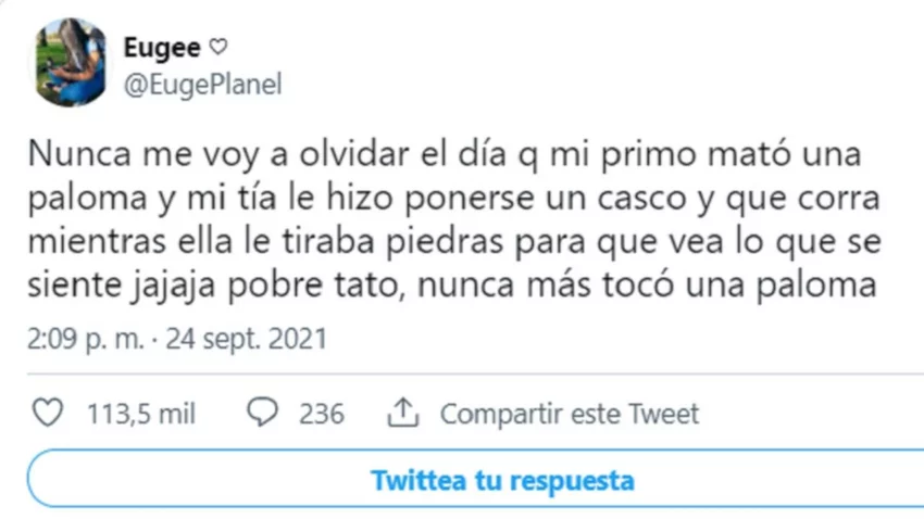 Un nene mató una paloma y su mamá le dio una violenta lección