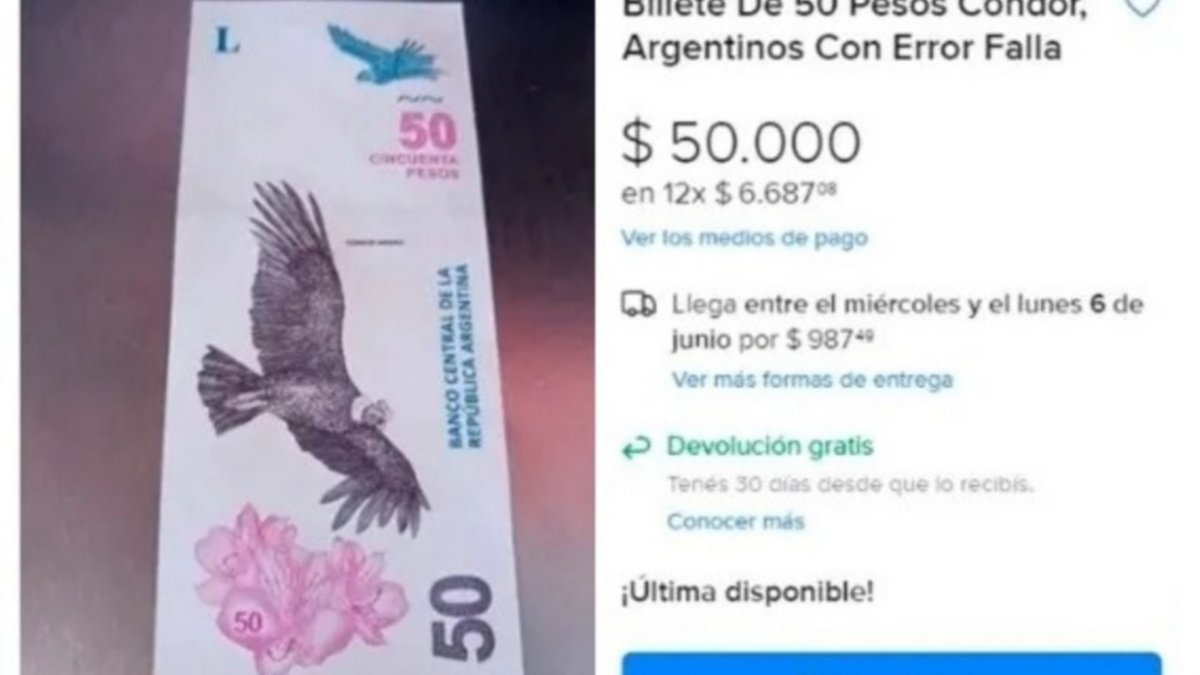 ¿Tenés uno? Billetes de $50 con un error se venden a $50.000 en internet