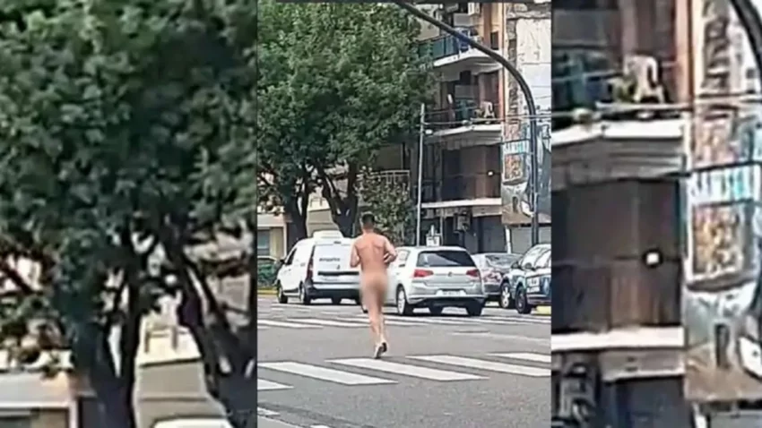 VIDEO: Lo detuvieron corriendo desnudo en plena Avenida