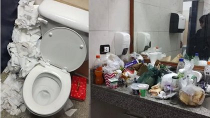 Después del finde largo los baños del Paso Cardenal Samoré colapsaron de mugre
