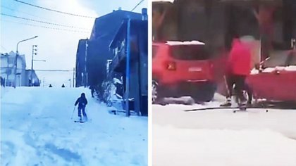 Video: Por la intensa nevada, en Ushuaia usan las calles como pista de ski