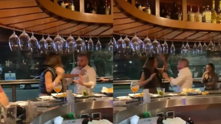 Video: mujer encontró a su pareja comiendo con otra y explotó