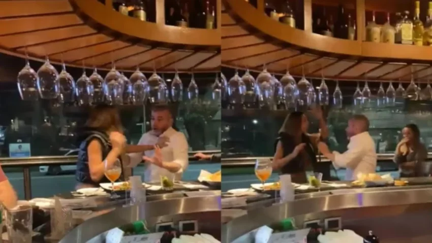 Video: mujer encontró a su pareja comiendo con otra y explotó