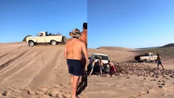 Viral: antigua pick-up rescató a una Amarok atascada en la arena