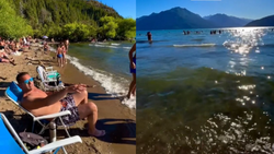 Un tiktoker se volvió viral al grabar su ingreso al Lago Puelo: "Está calentita el agua"