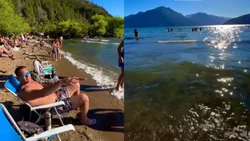 Un tiktoker se volvió viral al grabar su ingreso al Lago Puelo: "Está calentita el agua"
