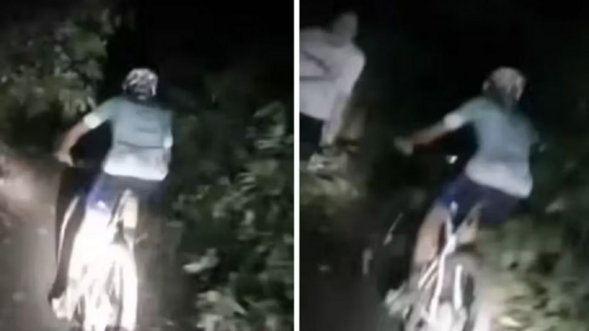 ¡Aterrador! Descendían en bici y se cruzaron con una extraña figura