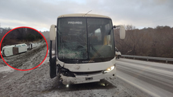 Ruta 40: otro choque y vuelco entre un colectivo y una camioneta