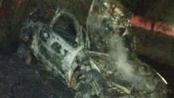 Ruta 7: un policía despistó, chocó contra un pino y se le prendió fuego el auto