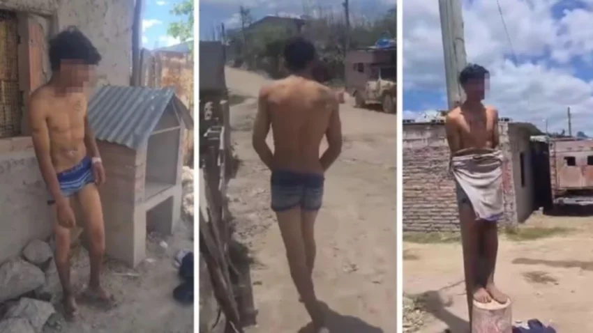 Comerciante sufrió un robo y ató desnudos a los ladrones a un poste