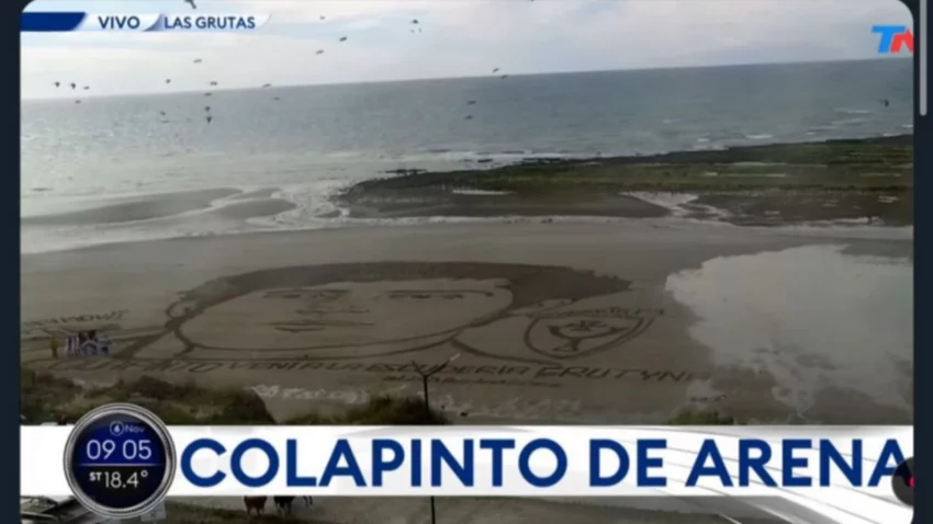 Dibujaron la cara de Franco Colapinto en una playa de Las Grutas