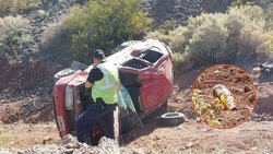 Tres personas resultaron heridas al volcar con su auto en Ruta 7