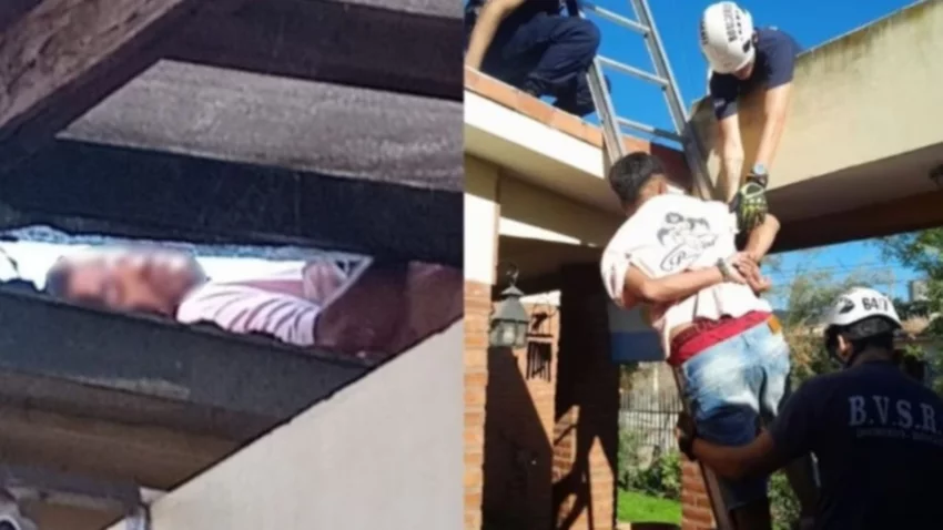 Delincuente quedó atrapado en el techo de una casa y tuvo que ser rescatado por Bomberos