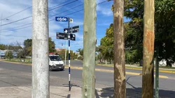 El extraño bosque de postes que crece en una transitada esquina de Cipolletti