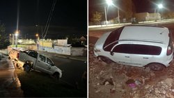 Dos accidentes insólitos en Centenario: una Hilux colgando y un auto en el canal