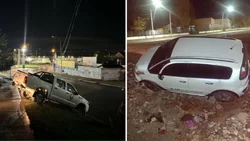 Dos accidentes insólitos en Centenario: una Hilux colgando y un auto en el canal