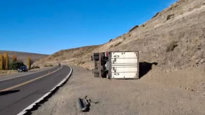 Volcó un camión en Las Lajas que transportaba salmones con destino Puerto Iguazú